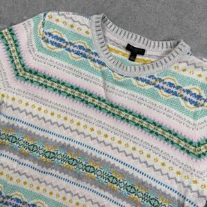 Talbots Winter Fair Isle Crewneck Sweater Women’s PL White Long Sleeve Pullover